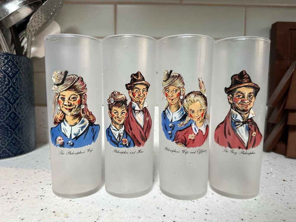 Vintage MCM The Philosopher Frosted Glasses Set of 4